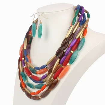 Elegant Multi-strat Margele Colorate Personalitate Clavicula Lanț Colier African Stil Tradițional Set de Bijuterii pentru Femei TC320-3