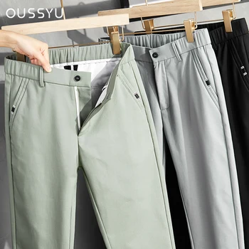 2022 de Vară pentru Bărbați Subțire Casual Glezna-Lungime Pantaloni de Bumbac de Afaceri Solid de Culoare Moda Slim Brand de îmbrăcăminte de Lumină verde Pantaloni sex Masculin