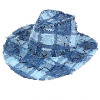 La modă de Vest Zăbrele Pălărie de Cowboy pentru Palarie de Soare Margine Largă Cozoroc Pălărie cu Drawstrin