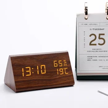 Din lemn Ceas cu Alarmă Digital cu LED-uri de Afișare în Timp Încărcător USB Umiditate și Temperatură Detectare Digital Ceas cu Alarmă Pentru Noptieră