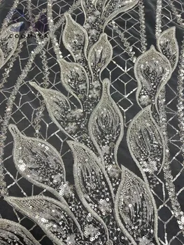 Alb Dantelă Tesatura de Înaltă Calitate de Mireasa din Dantela Rochie de Petrecere Serie Broderie Europa de Lux Grele Margele si Paiete Material