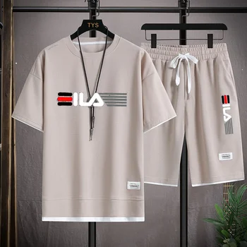 2023 Vara Barbati Două Bucata Set Tesatura Lenjerie Casual T-Shirt și pantaloni Scurți Set Mens Sport Costum de Moda cu Maneci Scurte Trening