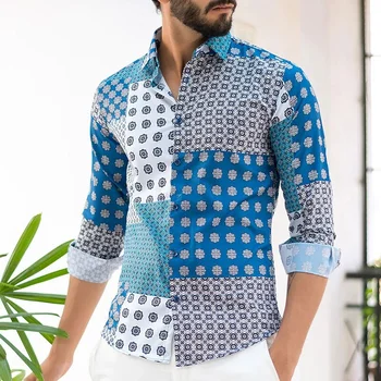 Tricou Barbati Moda Retro Împletit Roman Rever Maneca Lunga Camasa de Primavara-Vara Material de Înaltă Calitate, Plus Dimensiune 2023