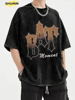 Bumbac De Vara Barbati Tricou Hip Hop Streetwear Spălat Scrisoarea Imprimate Topuri Supradimensionate Tees T-Shirt Harajuku Maneca Scurta Tricou