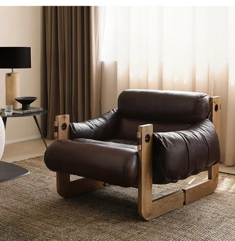Nordic singur lemn masiv canapea scaun în stil vechi Jersey serie de design din piele de agrement scaun de uz casnic lectură scaun