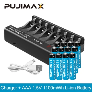 PUJIMAX Original Baterie Reîncărcabilă Litiu+AAA de 1,5 V 1100mWh Baterii Li-ion Cu Smart Încărcător de Baterie Pentru Ceas cu Alarmă Jucarii