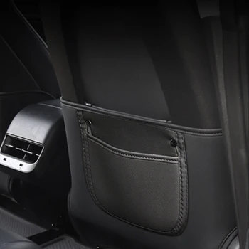 2 BUC/Set Seat Protector Mat Bancheta din spate Anti Kick Mat Seat Protector Spate cu Sac de Depozitare din Piele, Negru se Potrivesc Model3/Y 2021