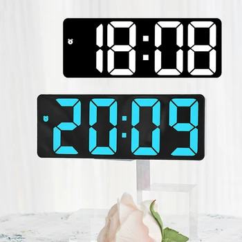 LED Ceas de Masa Digital cu Alarma Snooze Timp de Afișare Data și Temperatura Desktop Electronice, Ceasuri de Masă Funcția de Control Vocal