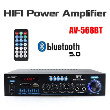 Putere Audio Amplificator Stereo AV-568BT Amplificator Bluetooth 2.0 Canal 50Wx2 Cu 2 Intrări RCA USB SD Cititorii UE/SUA Plug