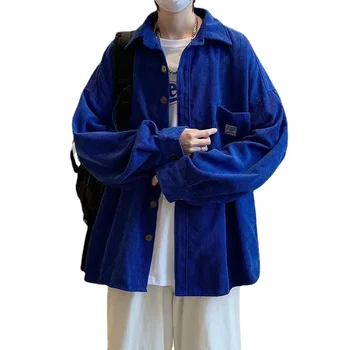 Ins Klein Albastru Bărbați Pantaloni De Catifea Cord Camasa Stil Coreean Vrac Bărbați Sacou Cu Mâneci Lungi Femei Și Bărbați Cămașă Bărbați De Top De Îmbrăcăminte Haina B0078
