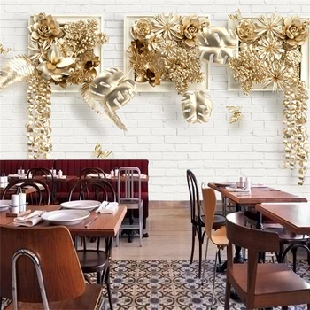 Tapet personalizat de aur în relief frunze 3d stereo cadru de imagine zid de cărămidă de fundal de perete camera de zi dormitor restaurant Обои