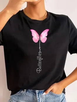 Fluture de Imprimare Tricou Tricou pentru Femei de Moda Tricou Nou Casual cu Maneci Scurte Rotund Gat Topuri Tee de sex Feminin Harajuku T-shirt