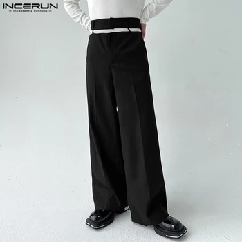 INCERUN 2023 Stil coreean Mens Noi Pantalons Adancit-out Dublu-talie Largi picior Pantaloni Casual Streetwear Cazut Pantalonii S-5XL