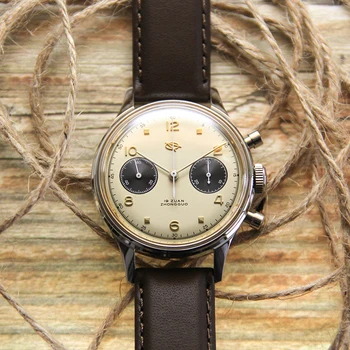2022 Lux Red Star 1963 Cronograf Ceas Mecanic Barbati Pilot Panda Ochi Acrilice Ceas Chronograph Ceas din Piele pentru Bărbați Ceas