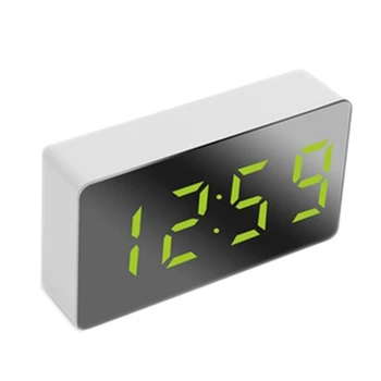 Mini Birou Ceas cu Alarmă Digital Oglindă cu LED-uri Temperatura USB Noptieră Călătorie Ceasuri pentru Dormitor Living Home Decor Verde
