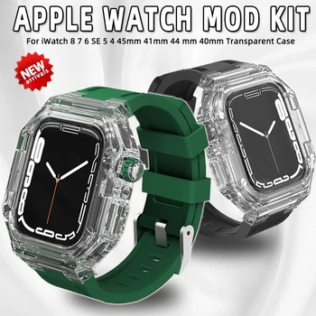 Transparent Caz de Modificare kit Pentru Apple Watch 8 7 45 MM bandă de Cauciuc Pentru iWatch Seria 6 SE 5 44/41/40MM Sport Bratara 45 mm