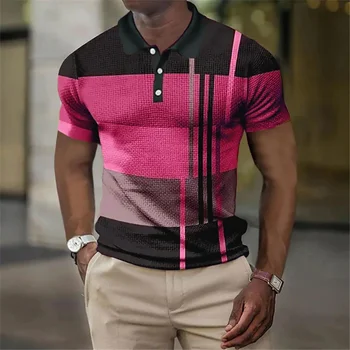Vara Bărbați cu mânecă Scurtă Tricou Polo Tricou de Golf 3d Imprimate cu Dungi Top Man Casual Polo Cămașă Strada Bărbați T-shirt Bluza