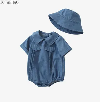 ICJAEHAO Body Pentru nou-Nascuti 2023 Vara Salopetă Pentru Copii Copii, Fete Denim Costume Cu Pălărie Albastră Jean Salopete Copii