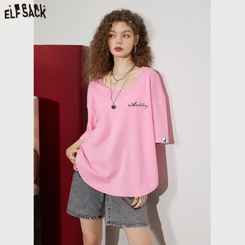 ELFSACK Epocă Imprimat Bumbac T-Shirt Femei 2023 Primăvară Maneci Scurte Bază de zi cu Zi Topuri